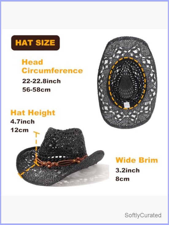 Straw Cowboy Hat with Shapeable Brim Woven Hollow Out Unisex Beach Roll Up Cap main image 4